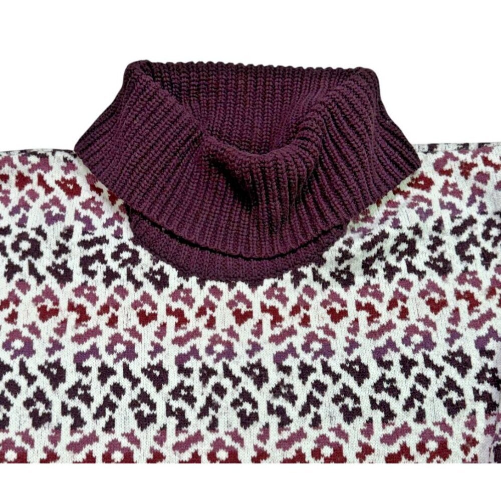 Lands’ End Lofty Cozy Cowlneck Leopard Sweater Plus 2X Burgundy Plum - Picture 6 of 11